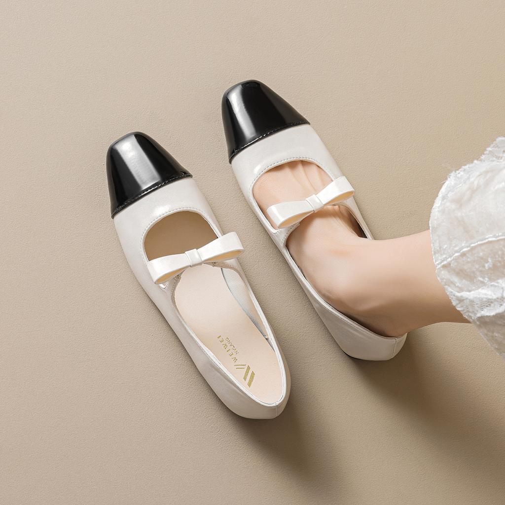 New Model821-36 French Small Fragrant Mary Jane Shoes Color Matching Flat Single Shoes Women'S Bow Ballet Shoes