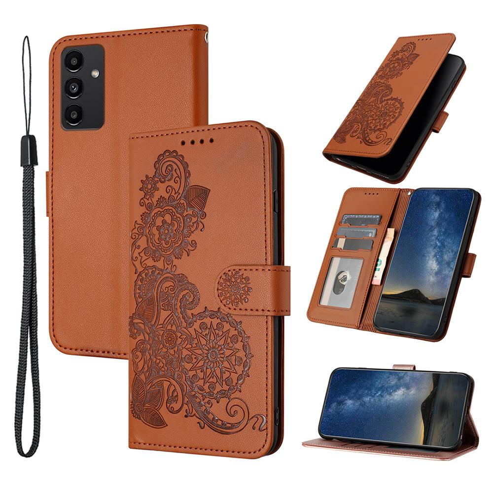 

Чехлы для телефона Samsung Galaxy A15 5G Кожаный кошелек с цветком мандалы Мобильная обложка со шнурком Coffee