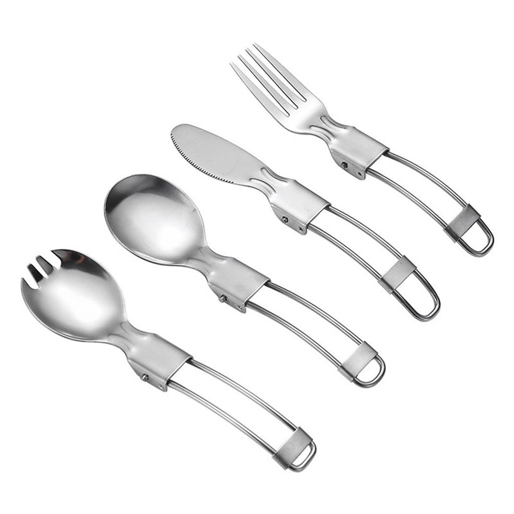 Portable Picnic Stainless Steel Utensils Folding Tableware Cutlery Spoon Spork Fork