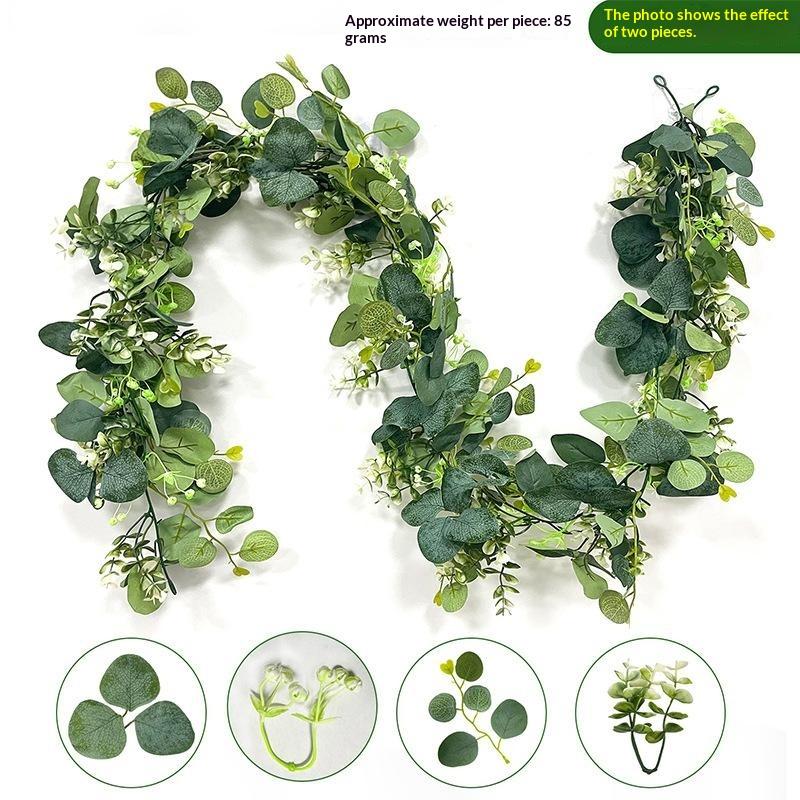 2Pcs Artificial Eucalyptus Vine With White Flowers Faux Greenery Garland For Wedding Arch, Wall And Party Decoration