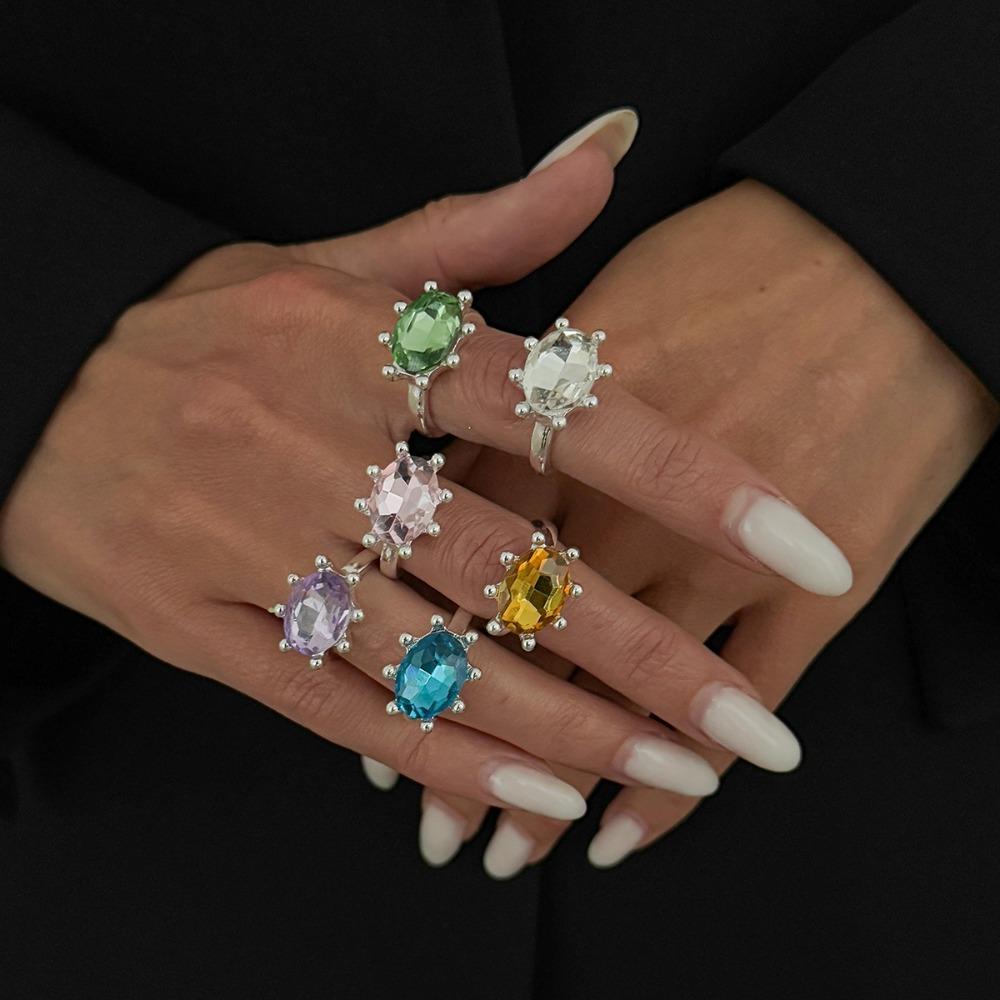 Adjustable Rhinestone Open Ring Colorful Knuckle Ring Trendy Y2K Stackable Ring Women Girls