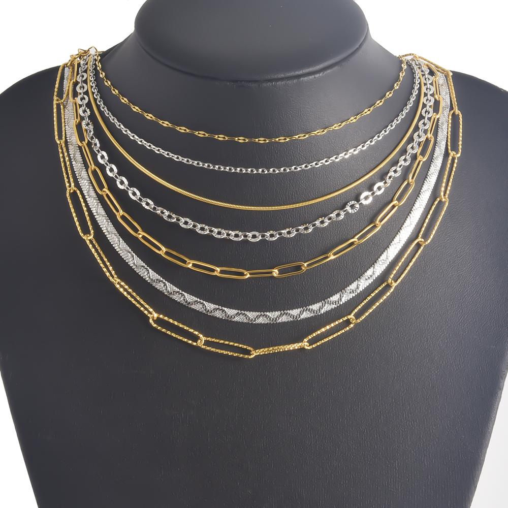 40+5cm Different Hollow Rectangle Snake Chain Stainless Steel Necklaces For Women Men Jewelry On The Neck Decor Choker DIY Charm