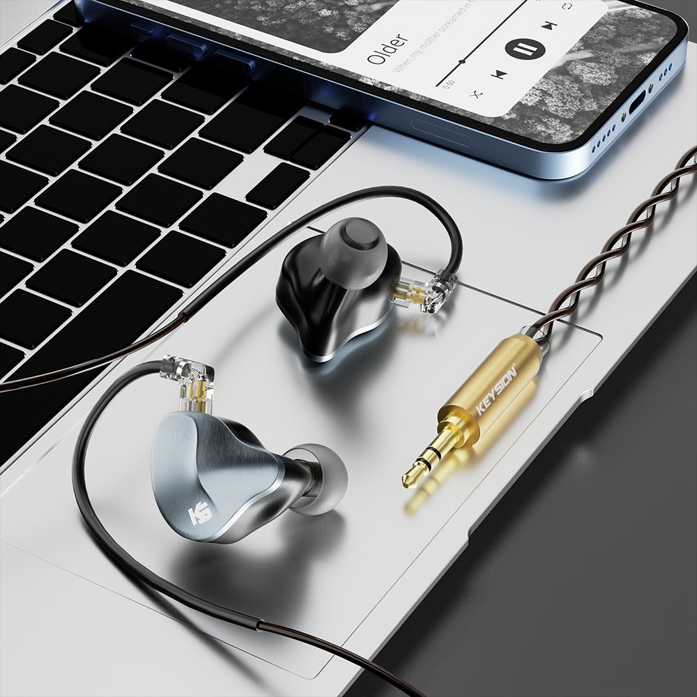 KEYSION In Ear HiFi Headphones 1DD+1 Knowles BA Hybrid Drive IEM Wired Earphones With Detachable 0.78mm 2pin 3.5mm OFC Sliver-Plated Cable