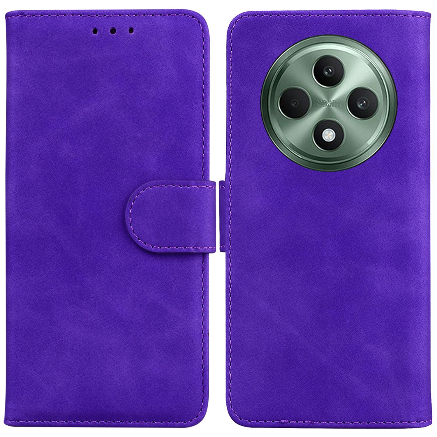 

For Oppo Reno12 F 5G Wallet Phone Case Solid Color Leather Shockproof Cover Purple