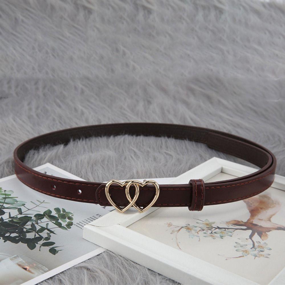 Versatile PU Leather Belt Simple Waist Belt Heart Buckle Thin Belt  Dresses Decoration