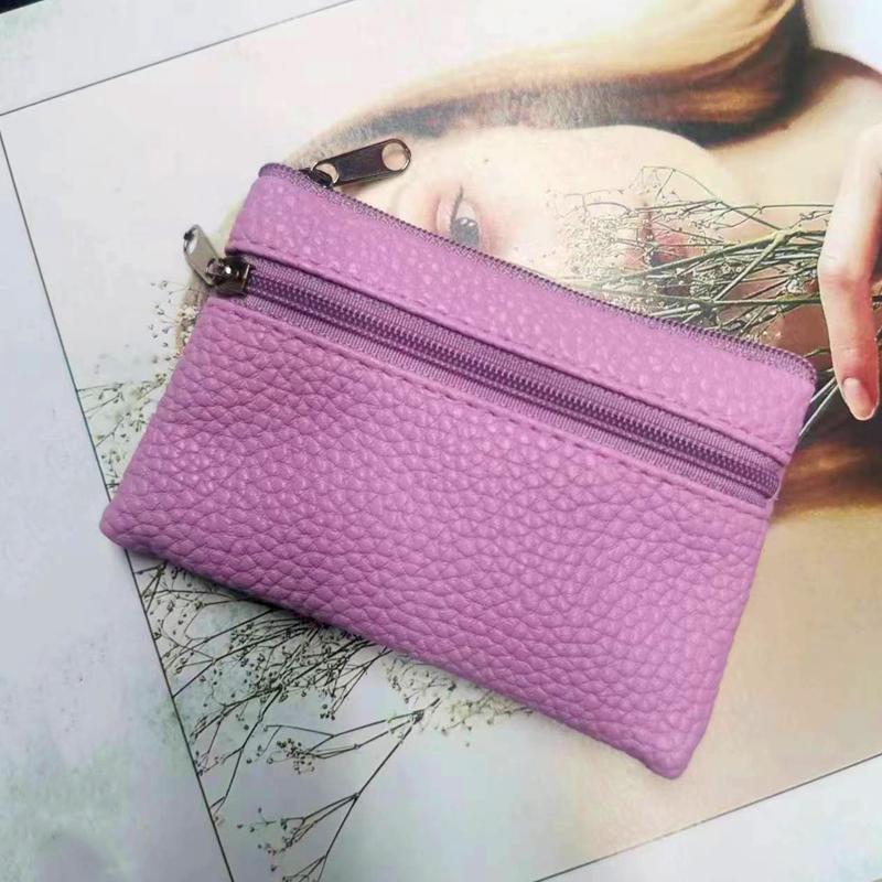 1pc Wallet Pouch Small Coin Purse New PU Leather Solid Color Storage Card Holder Korean Zipper