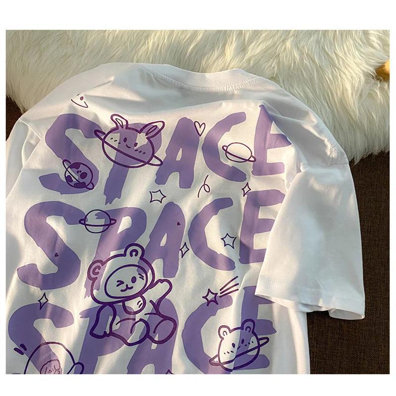 

Harajuku свободная футболка женская кавайная футболка с принтом медведя повседневная Harajuku свободная с коротким рукавом уличная одежда топы женские XS