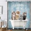 Raining Cats and Dogs Shower Curtain Funny Cartoon Cute Animal Hilarious Pets Playing Water Polyester Waterproof Bathroom Panels