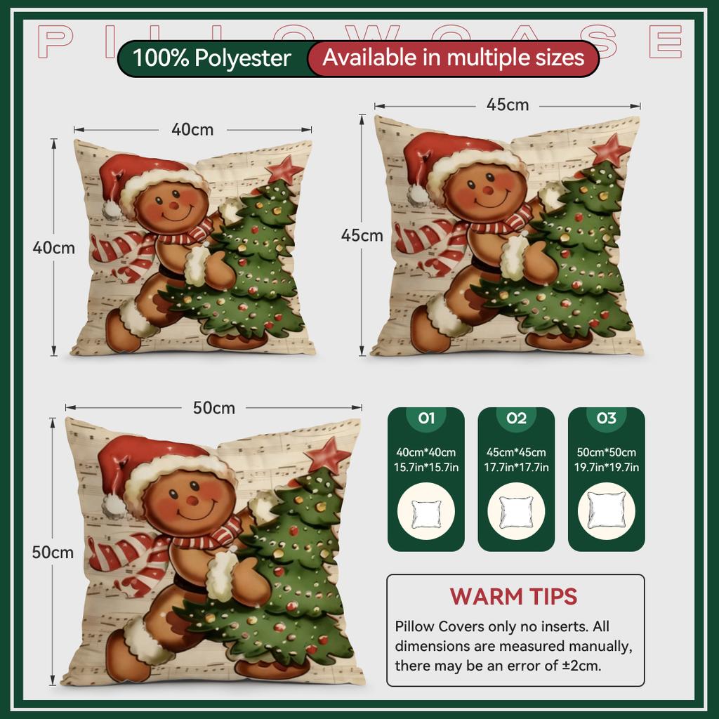 Christmas Gingerbread Man Pillowcase Printed Polyester 40/45/50cm Throw Pillowcover Decor Sofa Cushion Pillowslip Home Decor