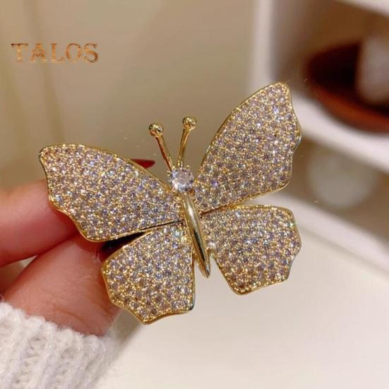 Women Brooch Butterfly Shape Rhinestone Vinatge Anti-slip Bag Coat Collar Hat Scarf Decoration Clothes Pin Party Prom Garment Jewelry