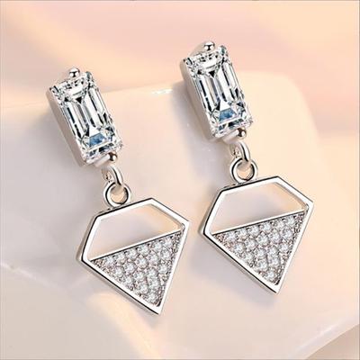 Fashion Crystal Diamond Design Drop Earrings for Lady Accessories Trendy 925 Sterling Silver Earrings Women Jewelry with Stones