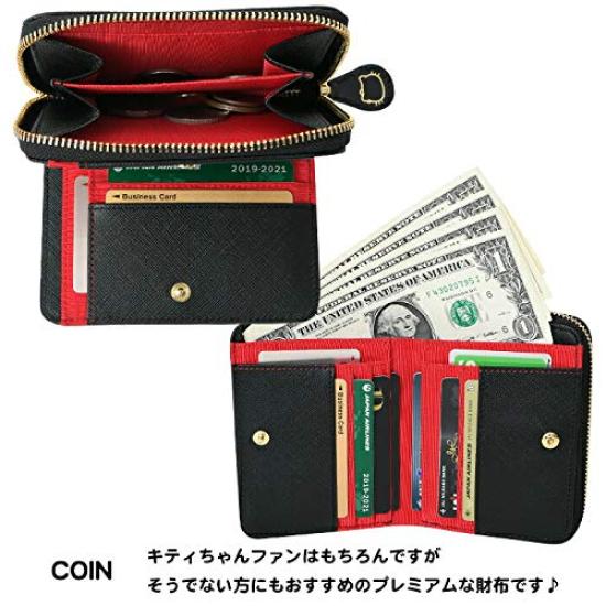 Hello Kitty Women's Bifold Wallet with Genuine Leather Ribbon, 12161 (Black)