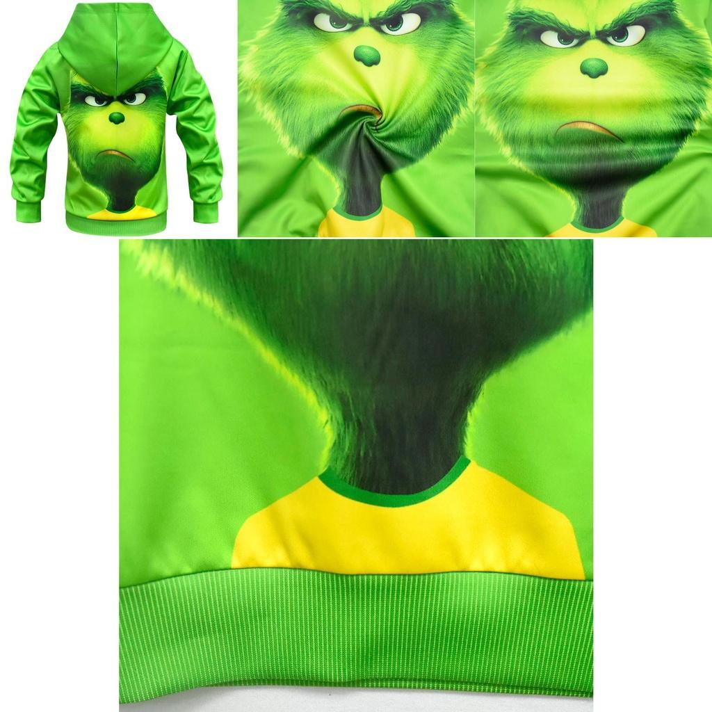 Festive Grinch Pattern Hoodie Kids Sweatshirt Pullover For How The Grinch Stole Christmas Fans