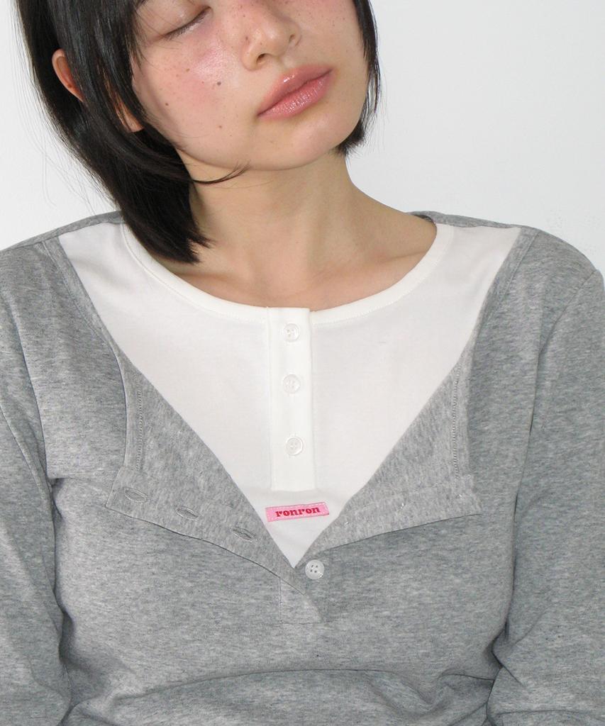 RONRON Layered Henryneck Long Sleeve Gray