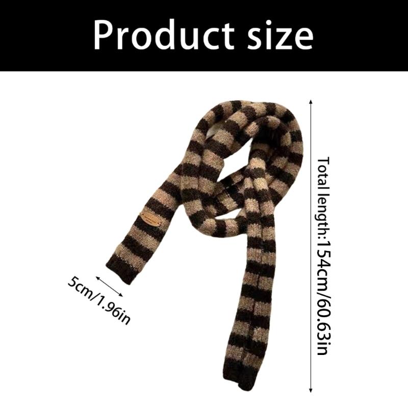 Striped Knit Scarf Unisex Winter Accessory Soft Polyester Fashionable Narrow Long Neck Scarf For Men And Women