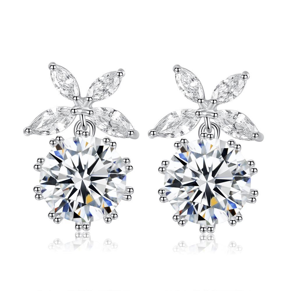 Elegant Flower Zircon Earrings for Women Bow Exaggerated Studs Fashion Petal Drops