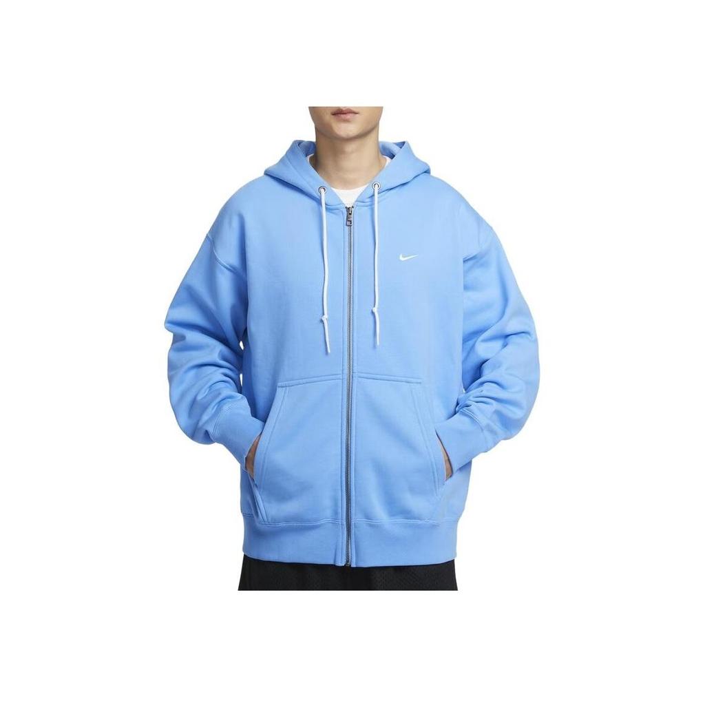 Nike Solo Swoosh Fashion Versatile Hooded Zipper Fleece Long Sleeve Jacket Sweatshirt Men Jackets University-Blue White DR0403-412