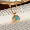 Simple Stainless Steel Round Irregular Turquoise Pendant Style Fashion Titanium Steel Necklace Women
