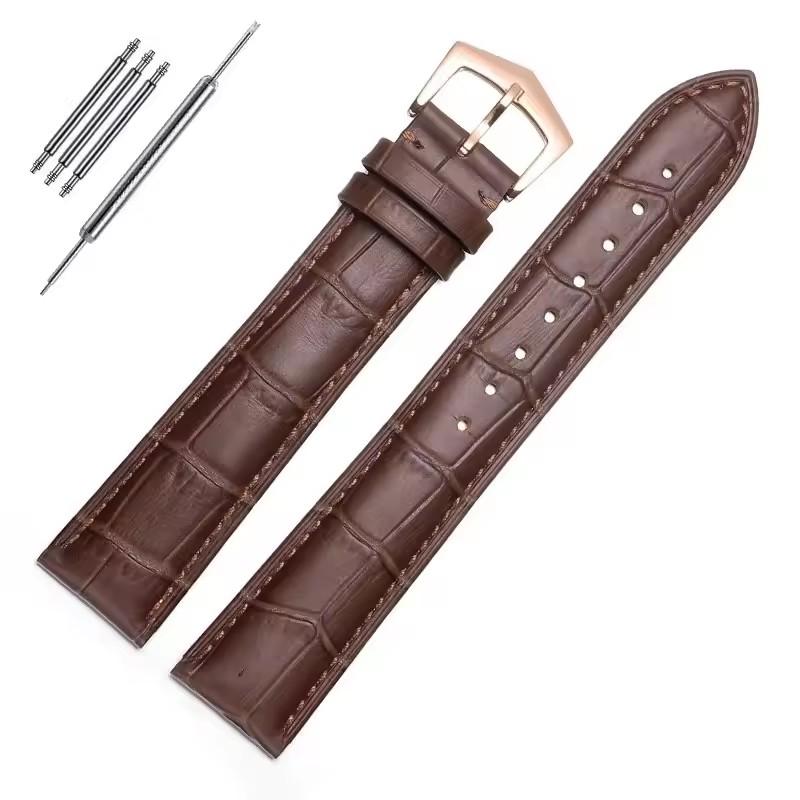 

First layer cowhide watch strap For Patek Philippe 18mm 19mm 20mm Black brown watchbands silver rose gold pin buckle Watch chain 21mm
