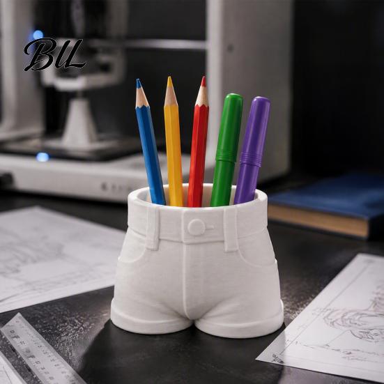 Unique Desktop Ornament Shorts Shaped Pen Holder, Funny Stationery Makeup Brush Storage Cup, 3D Organizer Print Creative Container for Office