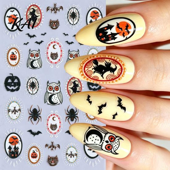 DIY Manicure Accessories Women Nail Stickers for Halloween, Spooky Ghost Pumpkin Spider Web Bat Self Adhesive Decals Thorns Decal, Art Supplies