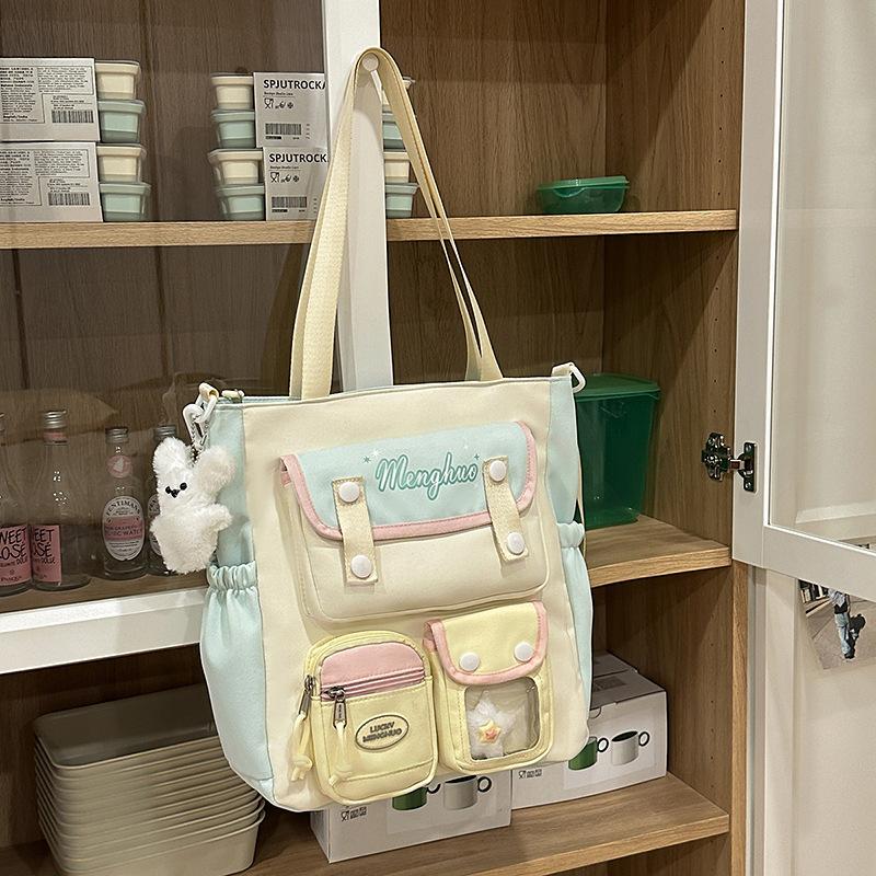 women's 2025 new cute color matching college style shoulder bag for junior high school students, large-capacity tote bag tide