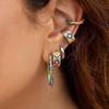 Womens Alloy Stylish Ear Clips With Colorful Rhinestones Design Ushaped