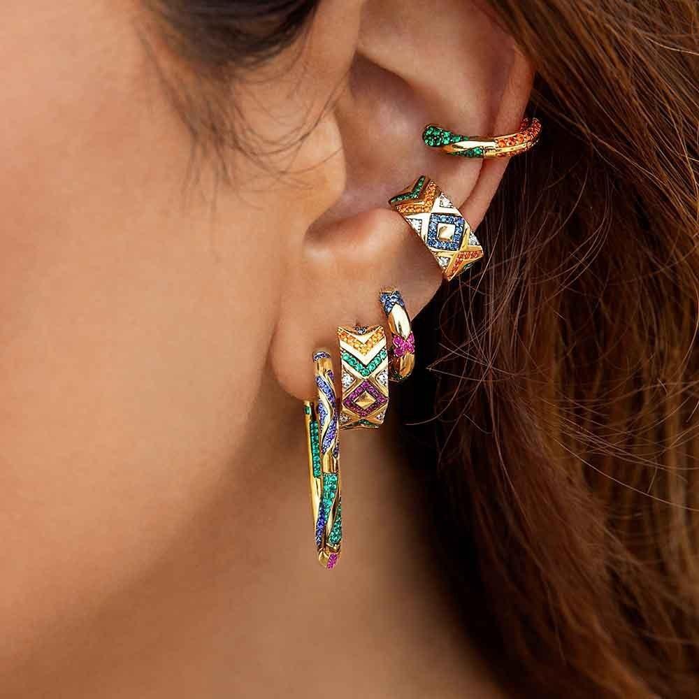 Womens Alloy Stylish Ear Clips With Colorful Rhinestones Design Ushaped