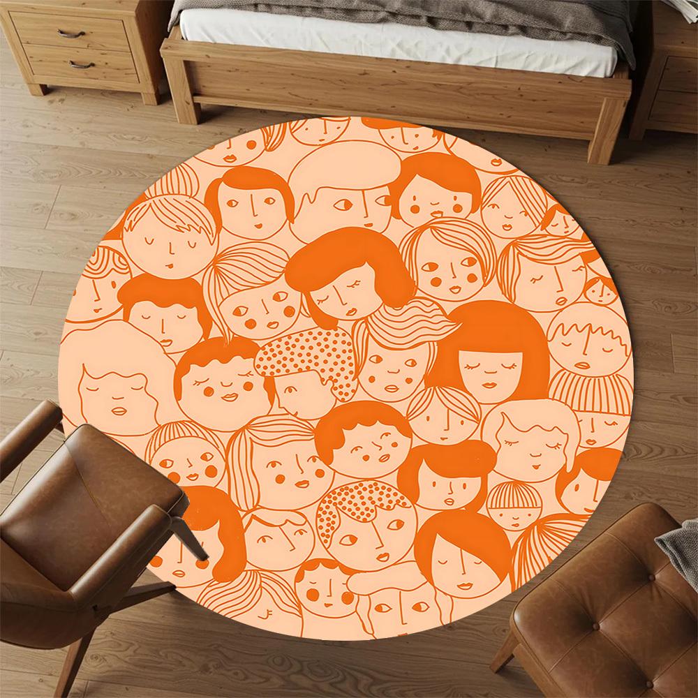 1pc Faces Pattern Round Chair Mat Area Rug - Non-Slip, Floor Mat for Office, Bedroom, and Indoor Decor C1125387