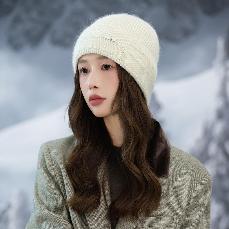 Women's Metal Velvet Rabbit Fur Hat Autumn and Winter Cold Warm Hat Fashion Casual Wool Hat