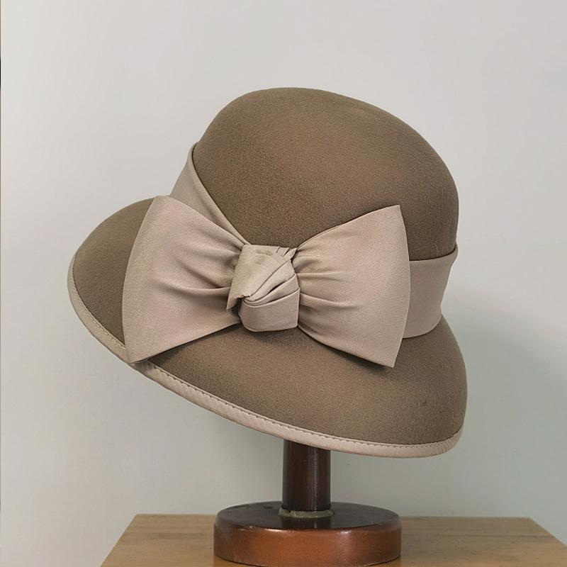 Autumn Winter 100% Wool Hat Bell Hat Women's French Elegant Retro Hepburn Autumn and Winter Celebrity Pearl Wool Felt Bucket Hat