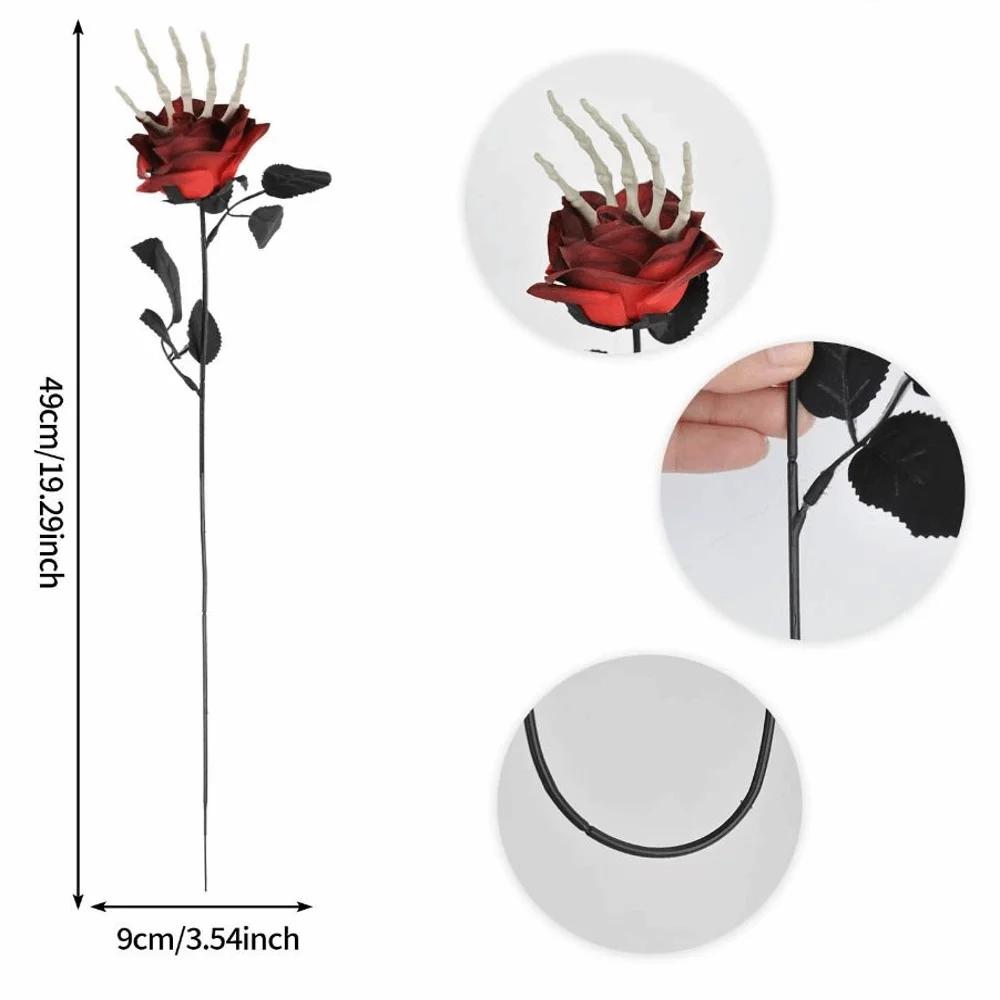 with Skeleton Hands Halloween Flowers Realistic Simulation Decorative Floral Bouquet Plastic Artificial Roses Gothic Fake Flower