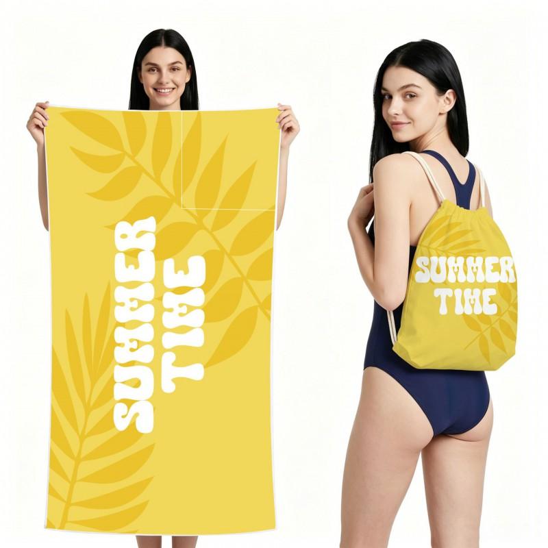 Quick-Dry Foldable Beach Towel With Carry Bag Double-Sided Plush Coconut Print Bath Travel Pool Vacation