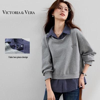 Women's Faux Two-Piece Plaid Sweatshirt