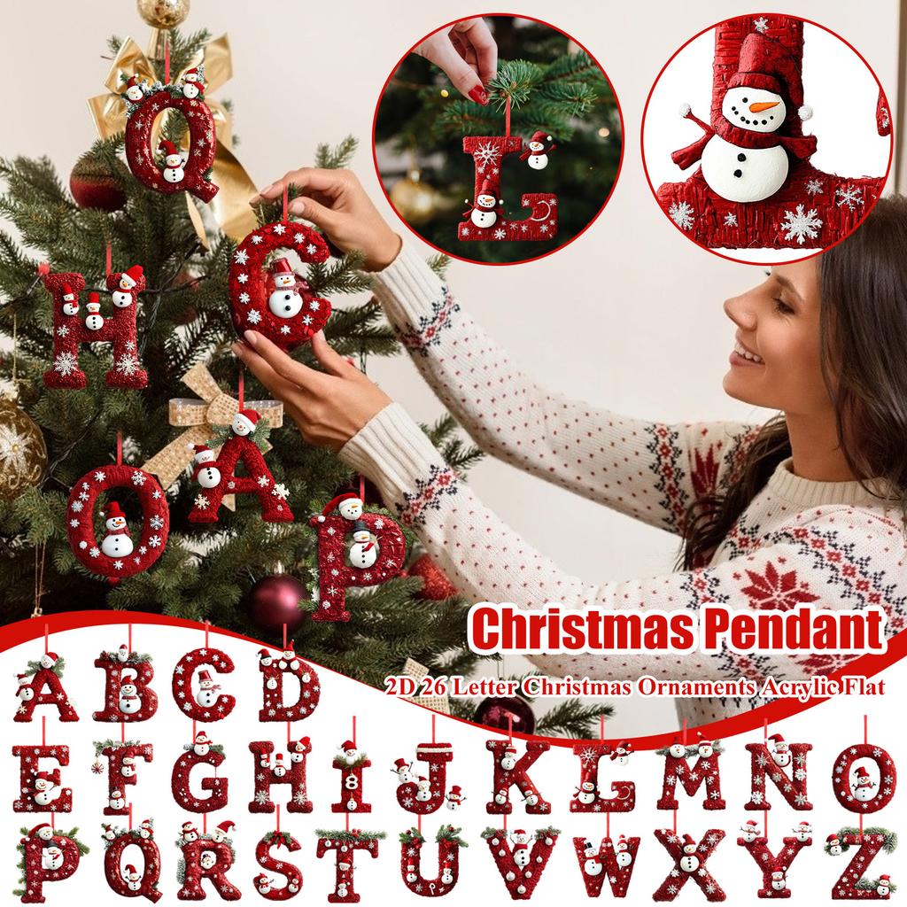 2D 26 Letter  Christmas Ornaments Acrylic Flat Christmas Tree Home Decorations Ornaments