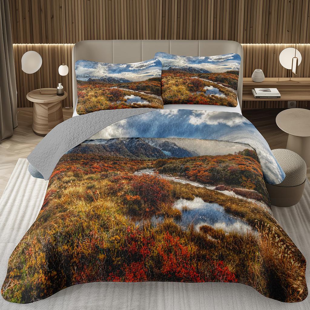 Mountain Bedspread Queen/Twin, Natural Landscape Coverlet Set for Boys Girls Adults Room Decor, Soft Polyester Quilted Bedding