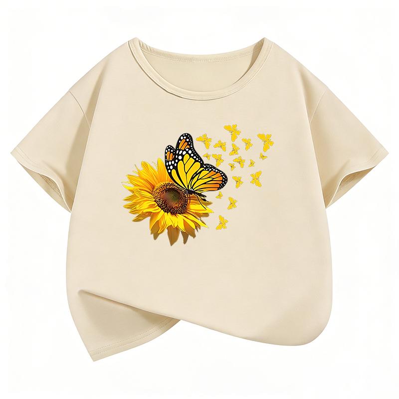 Fashion Butterfly Flower Design TShirt Printed T Shirt Girls Summer Cartoon Short Sleeve Tops TShirts Cute Girls Clothing