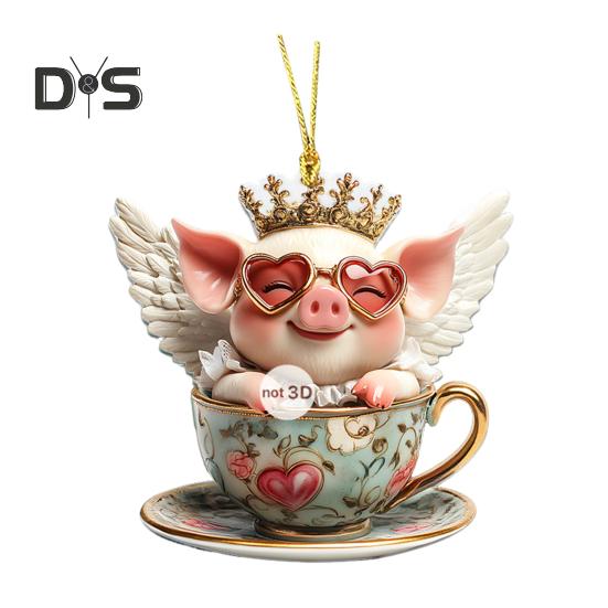 

2D акриловый кулон в виде животного, животные в чашке, подвесное украшение, мультяшное животное, украшение со шнурком для зеркала заднего вида автомобиля, домашнего декора двери A