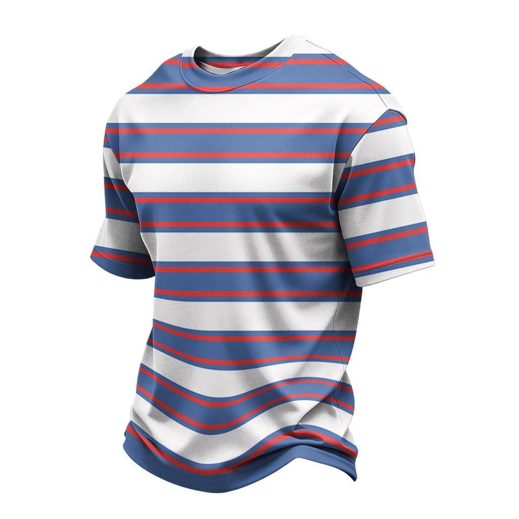 Men's Casual Quick-Dry Round Neck Short Sleeve Striped T-Shirt - Lightweight Mesh Breathable
