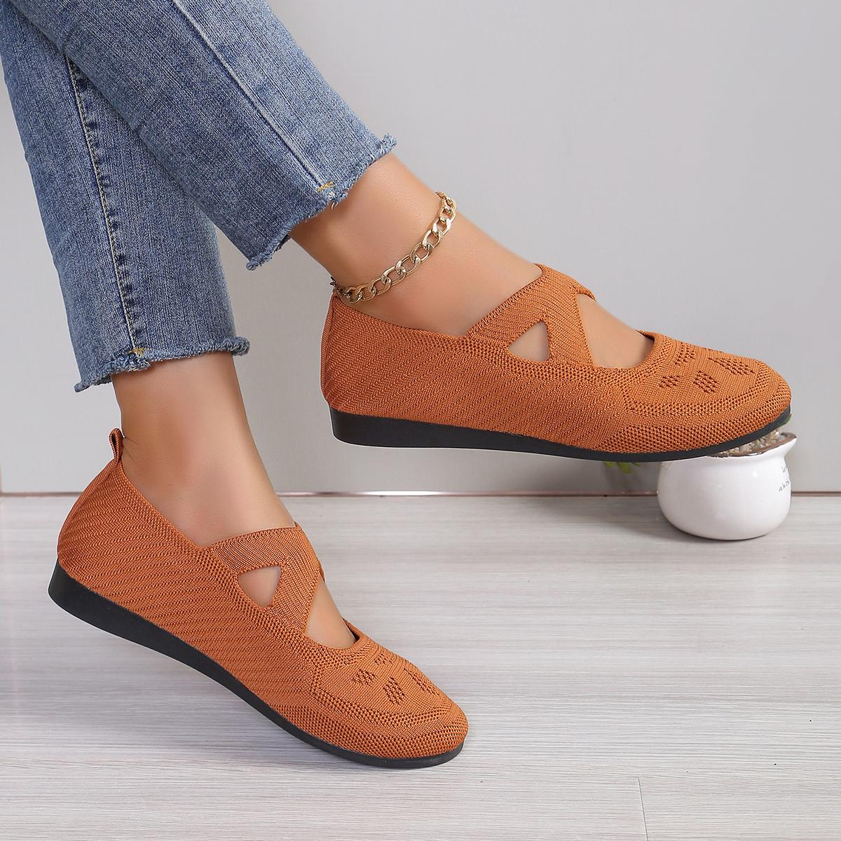 

Модные женские туфли на плоской подошве с острым носком, однотонные трикотажные туфли без застежек, повседневные дышащие балетки, женская обувь, лоферы, Zapatos De Mujer 43 коричневый