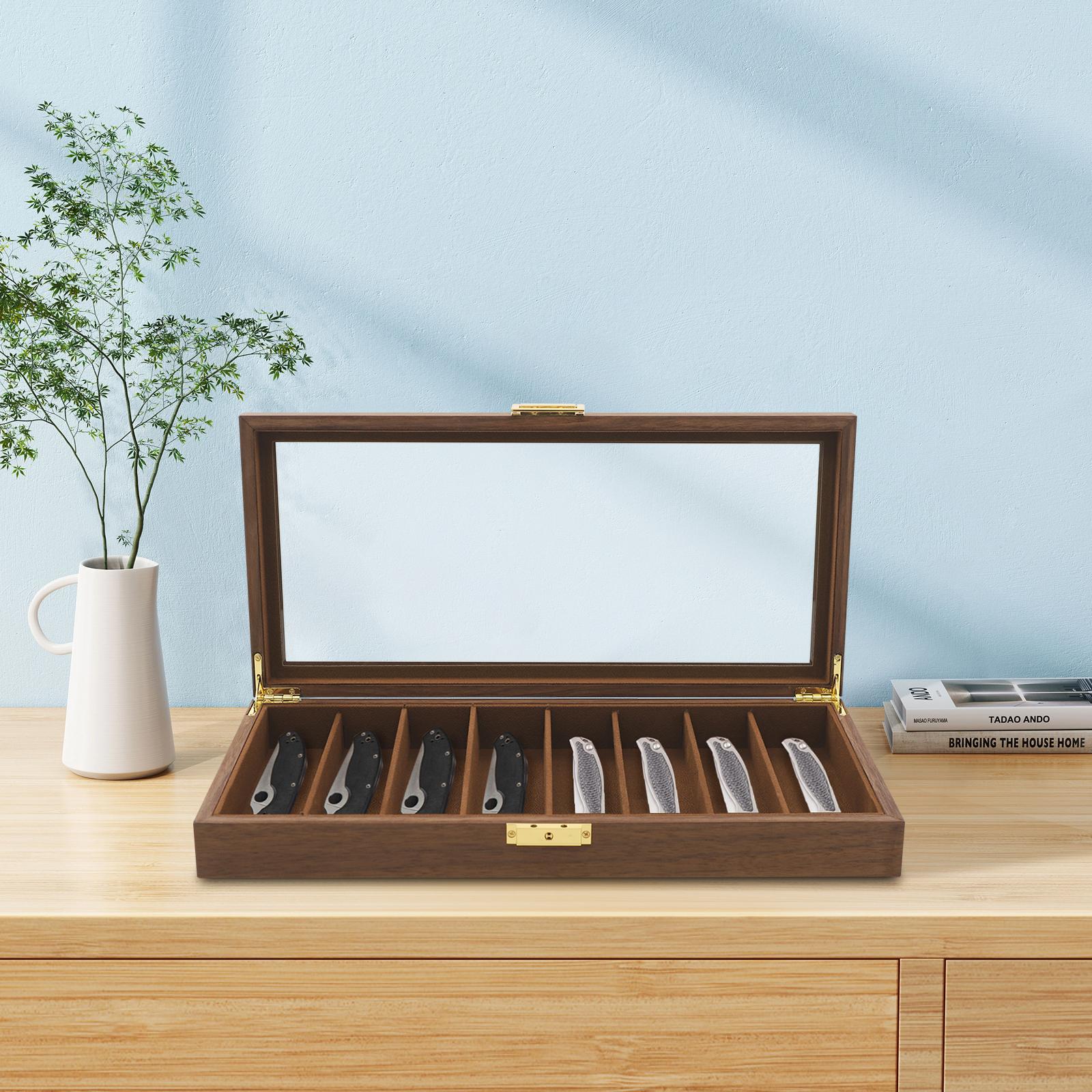 

Дисплей для ножів з ДВП кольору горіха, Прямокутна коробка для зберігання ножів, 8 відділень, 40*19*5 см для зберігання ножів