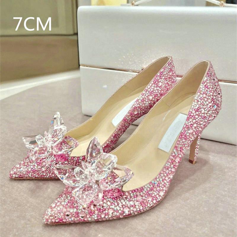 Grey Women's Crystal Wedding Shoes High Heels 2025Autumn New Silver All Diamond Bridal Shoes Water Diamond French Single Shoes