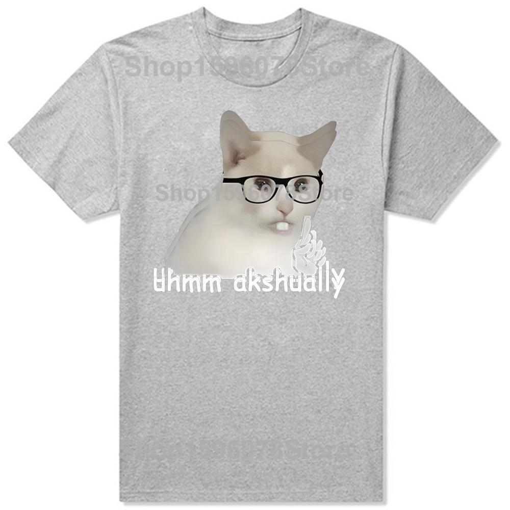 Summer T Shirt Um Actually Funny Nerd Cat Meme Graphic Short Sleeve Tshirts Men Women Oversized Top Unisex Clothing