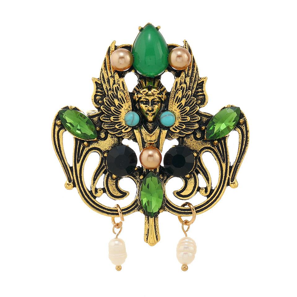 Vintage Baroque Hollow Jade Pearl Brooch Classic Vintage Women'S Clothing Blazer Accessories