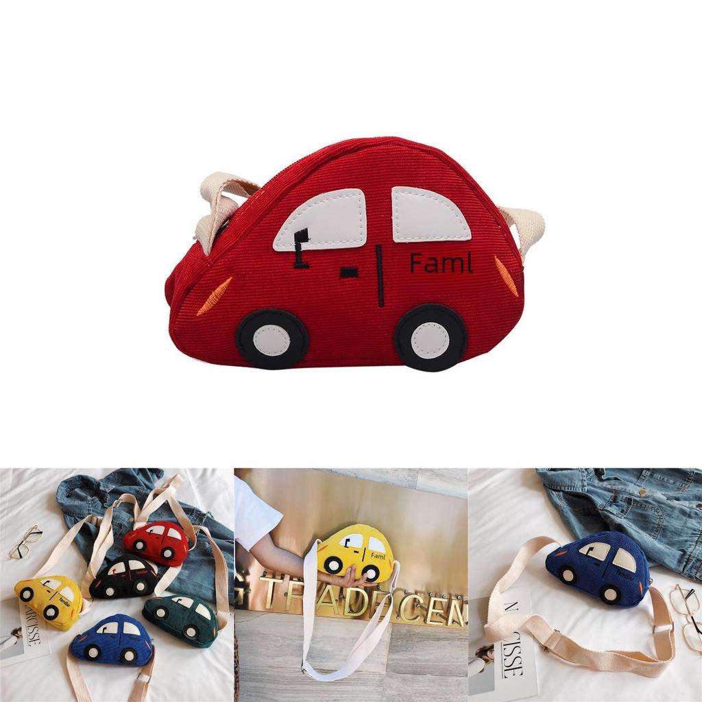 Trendy Corduroy Kids Shoulder Bag Cute Cartoon Car Mini Coin Purse For Girls