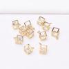 10pcs 14K Gold-wrapped Zircon Crystal Three-dimensional Square Pendant, Crown Pendant, DIY Earrings, Necklace Jewelry Pendant.