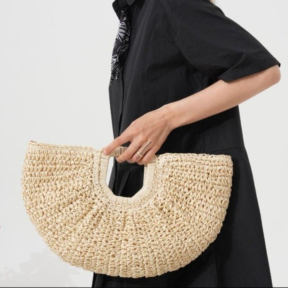 Handmade Weave Tote Bag Large Capacity Summer Beach Handbag Casual Grass Woven Bag Girls