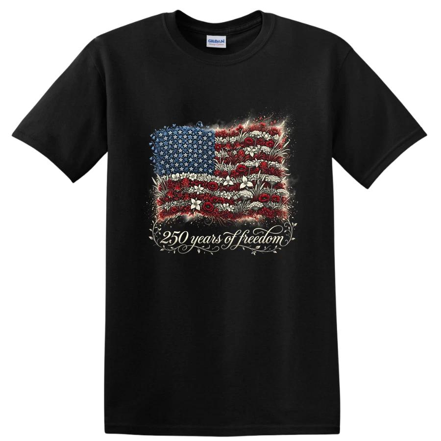 USA 250 Years of Freedom Floral Flag T Shirt Celebrating Independence Day Tee L