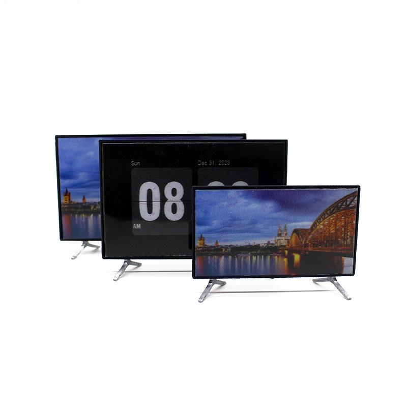 1:12 Puppenhaus-Fernseher, Simulationsfernseher, Mini-Fernseher mit Ständer, Basismodell, Miniaturmöbel, Puppenhaus, Wohnzimmerdekoration
