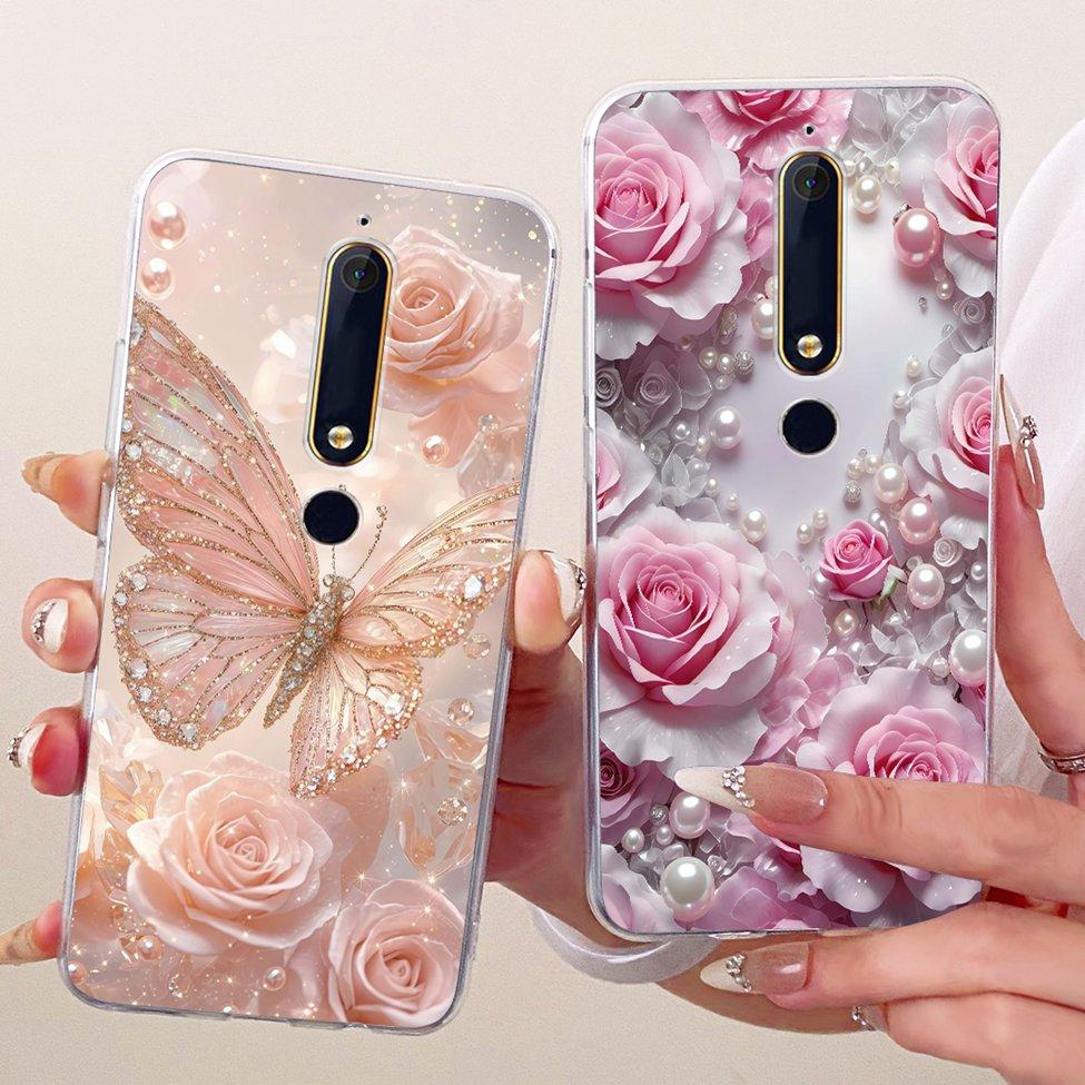 For Nokia 6 2018 Clear Case Cover Aesthetic Luxury Cute Cat Fashion Butterfly Funny Painted Phone Casing